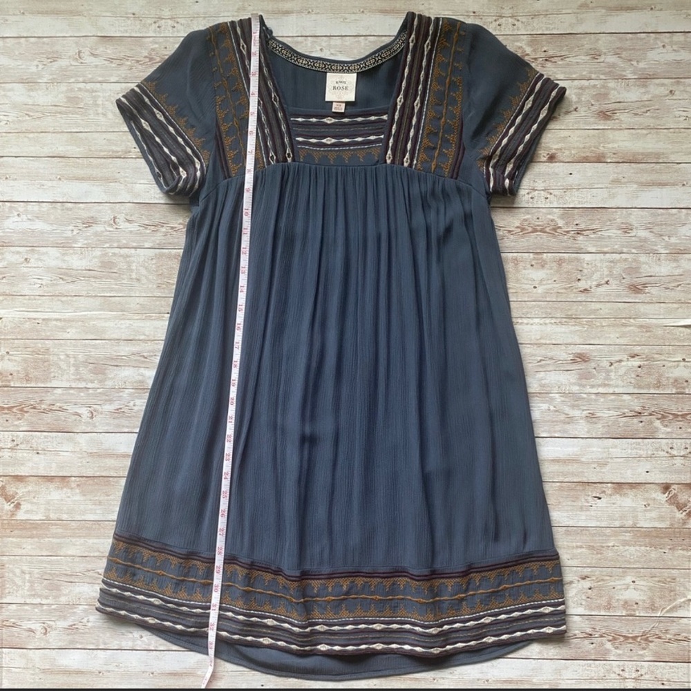 Knox Rose Blue Embroidered Boho Shift Dress Sz XS